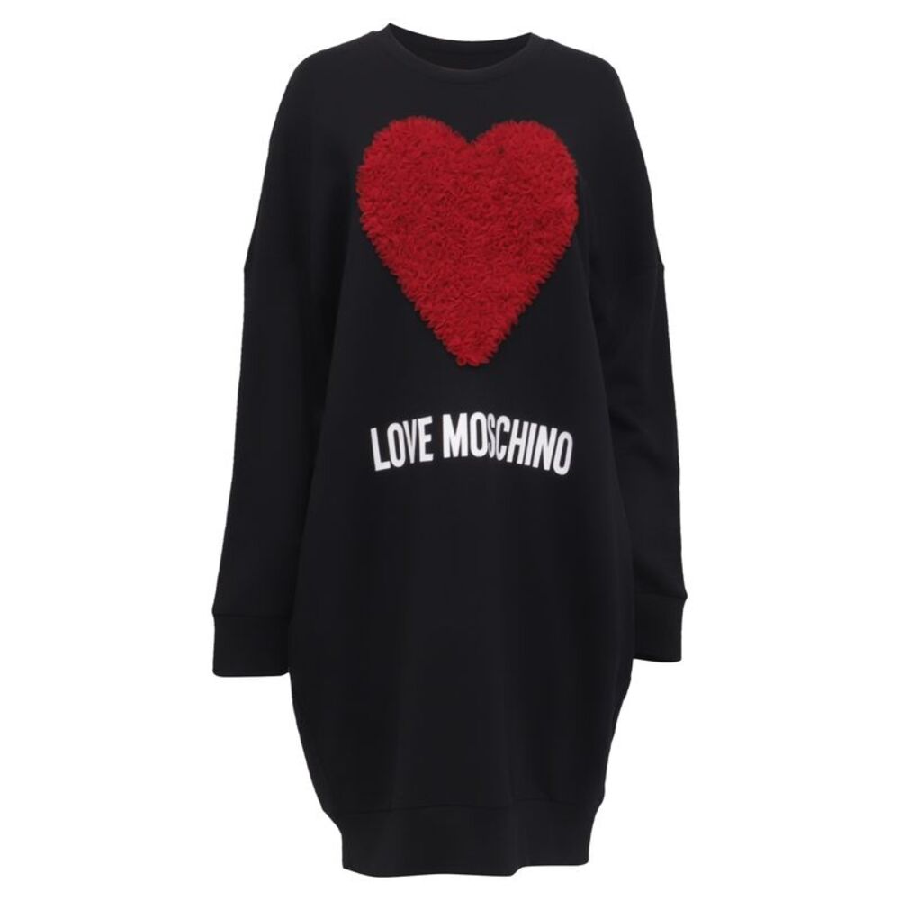 Love Moschino Tulle Heart-Applique Mini Sweater Dress in Black Cotton